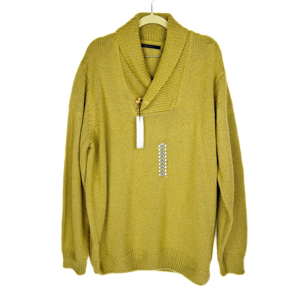 Nwt Perry Ellis Green Shawl Neck Button Knit Soft Warm Fuzzy Sweater Sz 2XLT‎